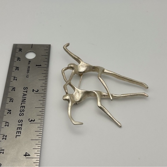 Abstract Modernist 925 Sterling Silver Figural Dancers Brooch Signed A.J.C. - Picture 5 of 6